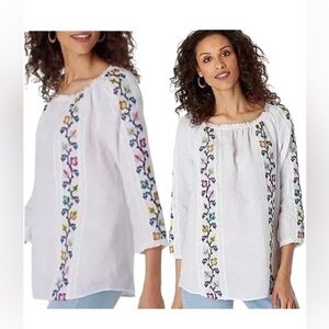 J.Jill love linen peasant bohemian embroidered long‎ sleeve tunic top size XL
